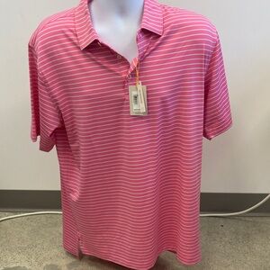 Peter Millar Pink and White Striped Polo Shirt large
